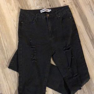 Black ripped high rise jeans